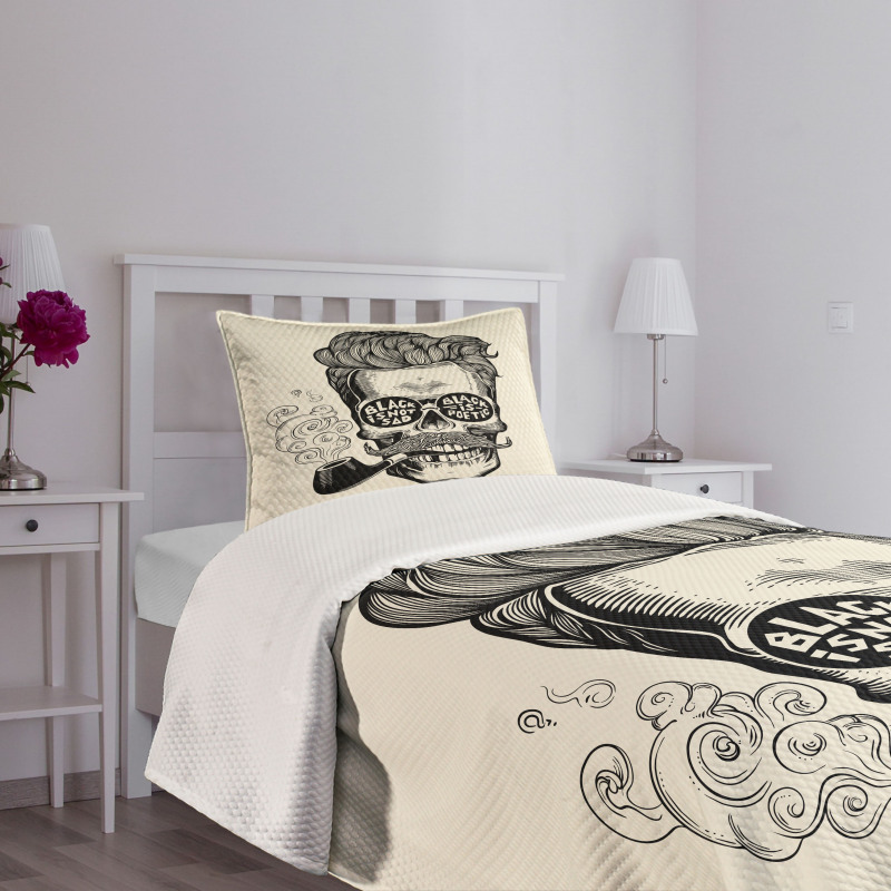 Skull with Pipe Glasses Bedspread Set
