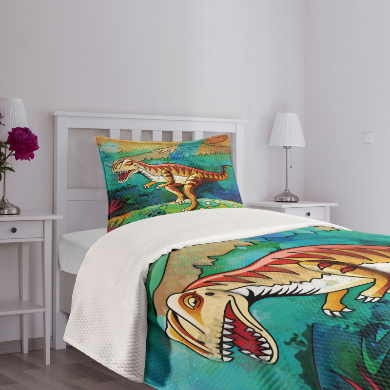 Colorful Velociraptor Bedspread Set