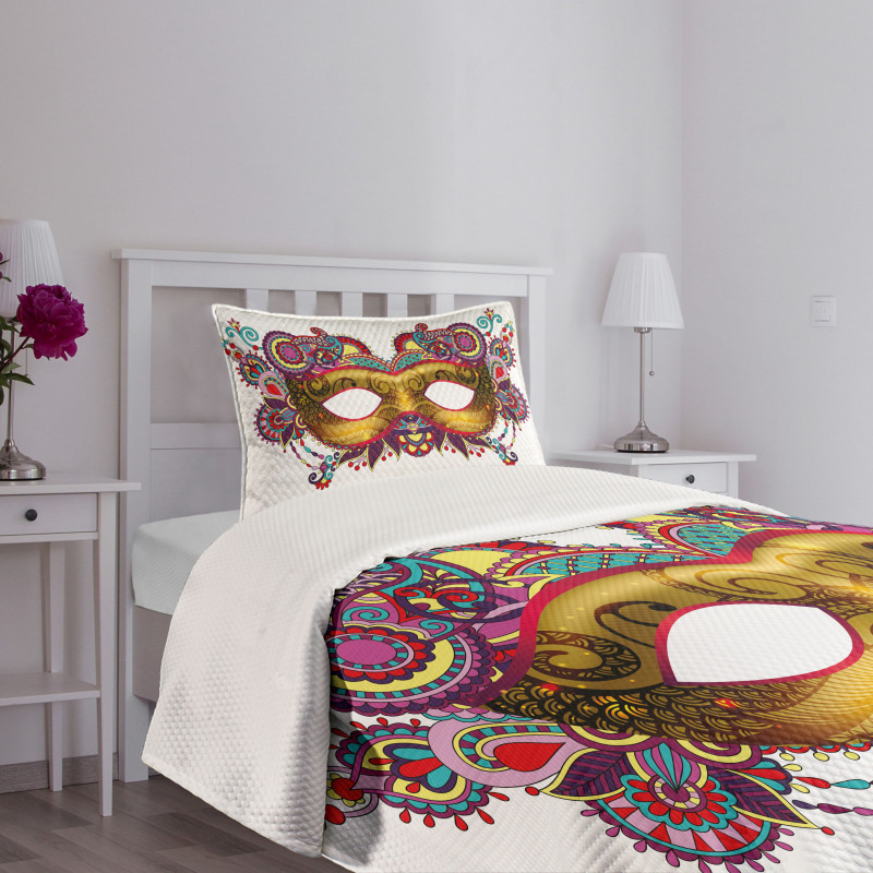 Ornate Yellow Mask Bedspread Set