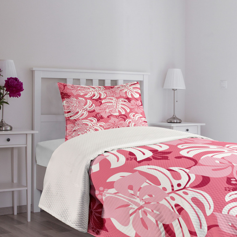 Monstera Leaves Blossoms Bedspread Set