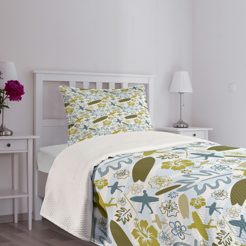 Summer Surfers and Plants Bedspread Set