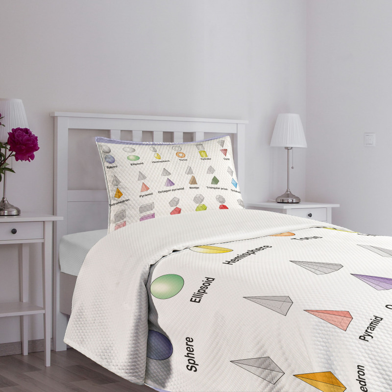 3D Shapes School Theme Bedspread Set