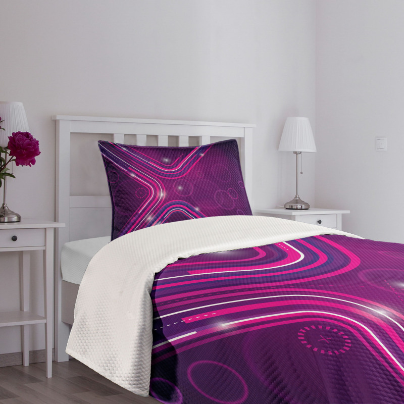 Purple Lines Circles Bedspread Set