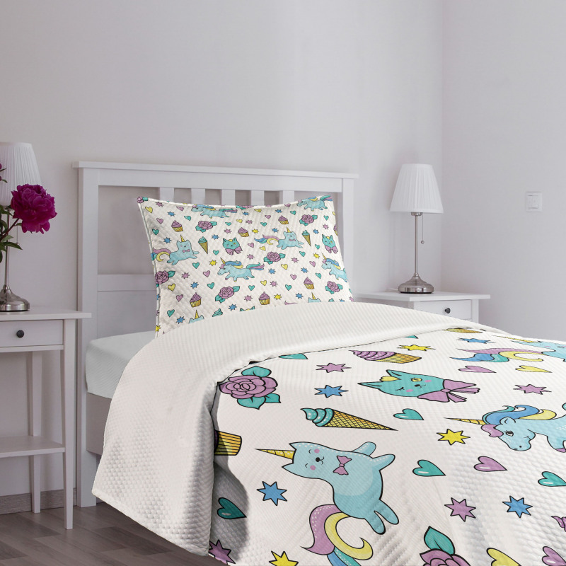 Hearts Stars Floral Bedspread Set