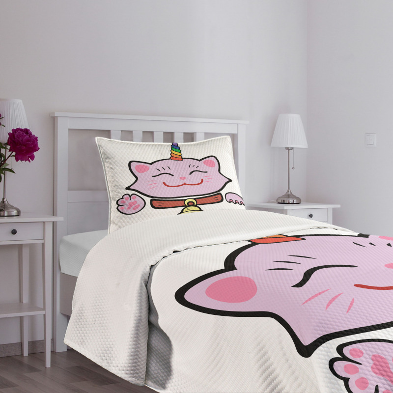 Pink Maneki Neko Bedspread Set