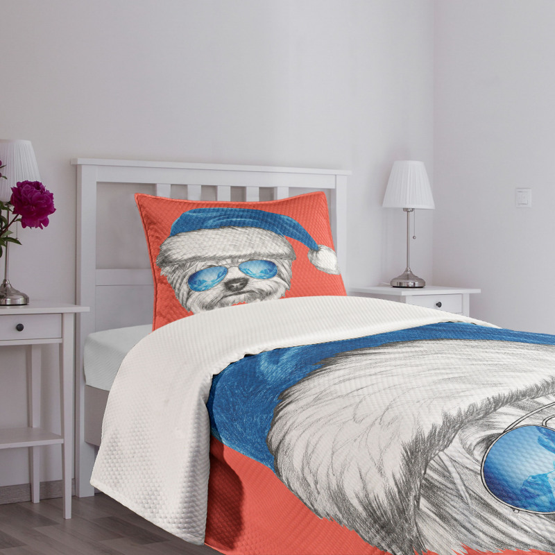 Blue Santa Hat Funny Bedspread Set