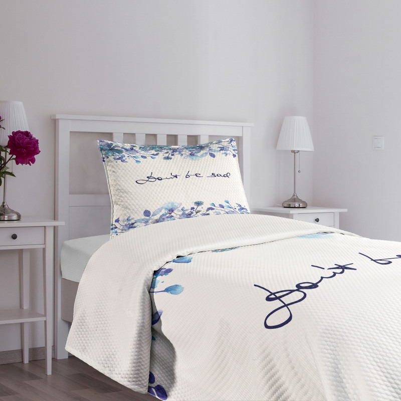 Blue Flowers Leaves Bedspread Set