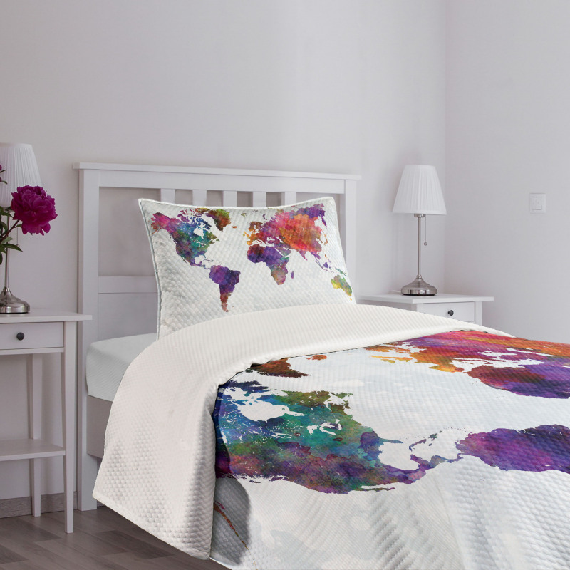 Colorful World Map Bedspread Set