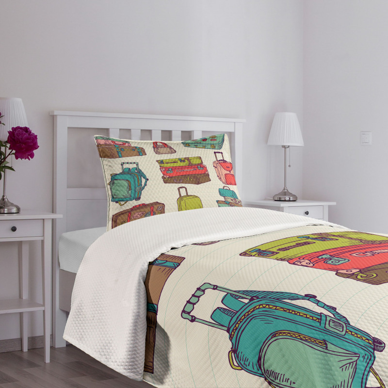 Colorful Suitcases Bedspread Set