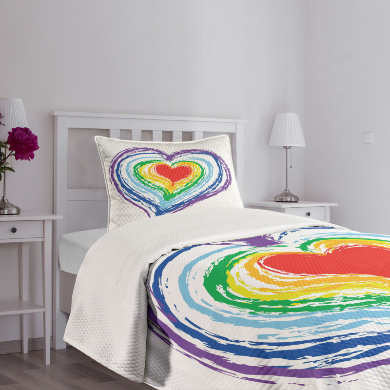 Nested Rainbow Heart Bedspread Set