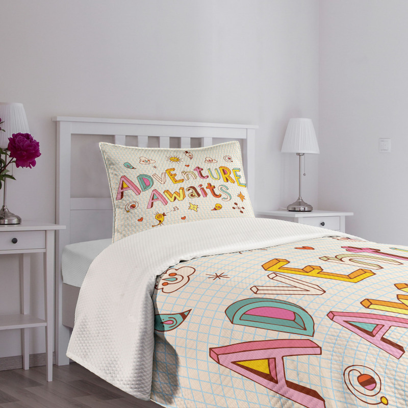 Cartoon Doodle Words Bedspread Set