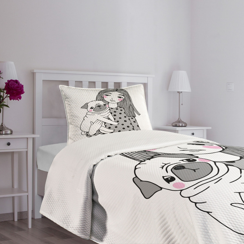 Girl Holding Her Pug Love Bedspread Set