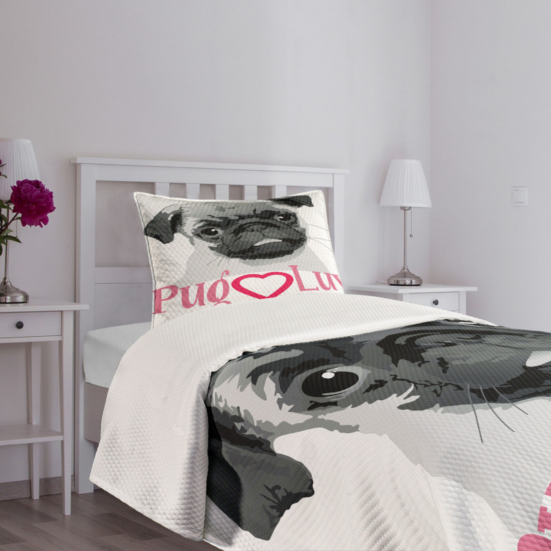 Pug Love Image Grey Bedspread Set