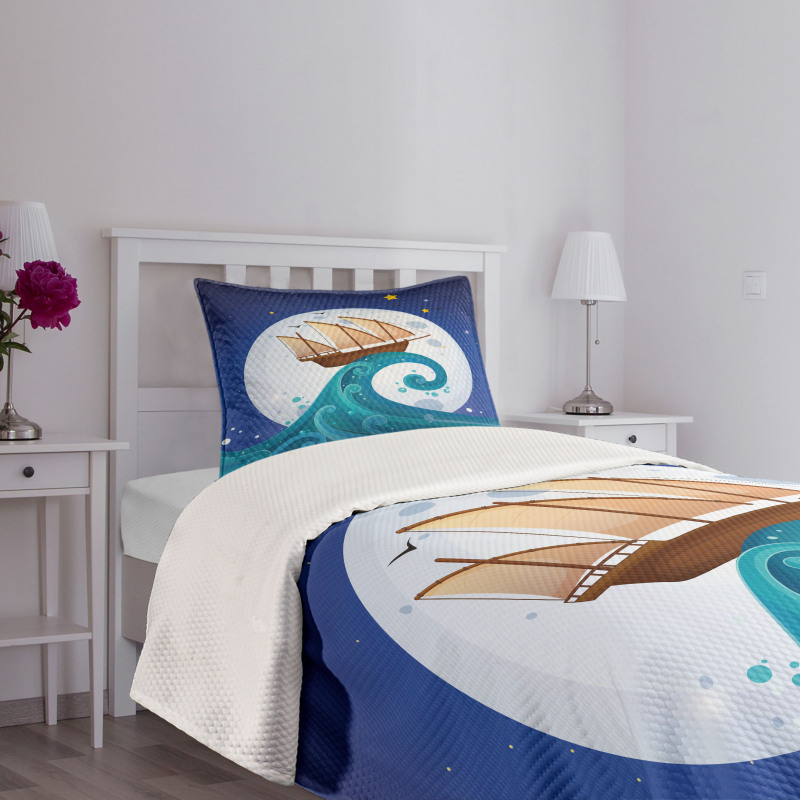 Old Ship Riding Waves Bedspread Set