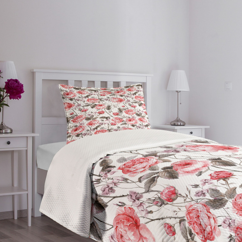 Classic Floral Watercolor Bedspread Set