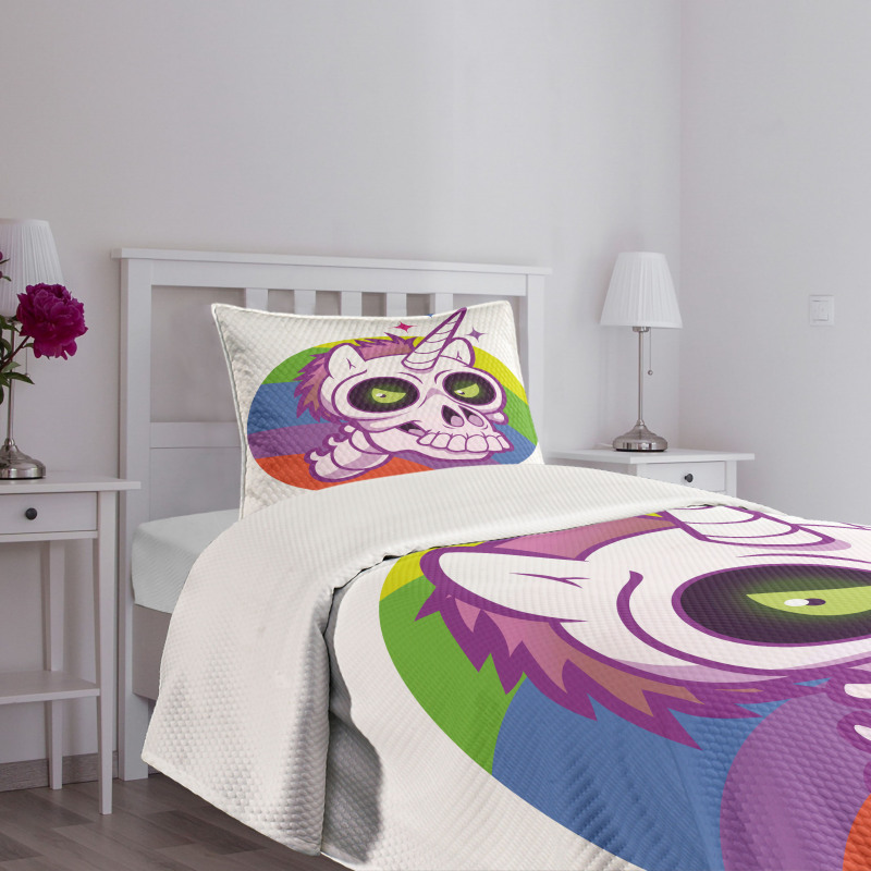 Cartoon Unicorn Design Bedspread Set