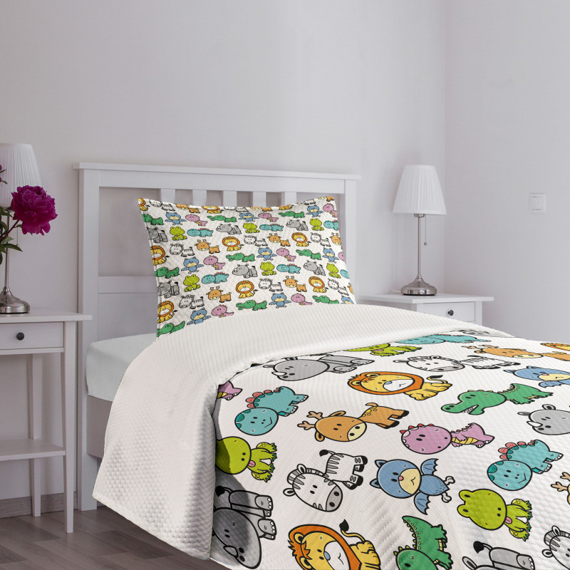 Bat Rhino Fun Illustration Bedspread Set