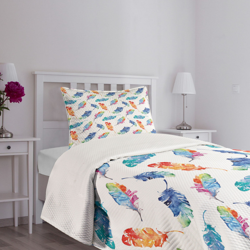 Watercolor Bird Feather Bedspread Set