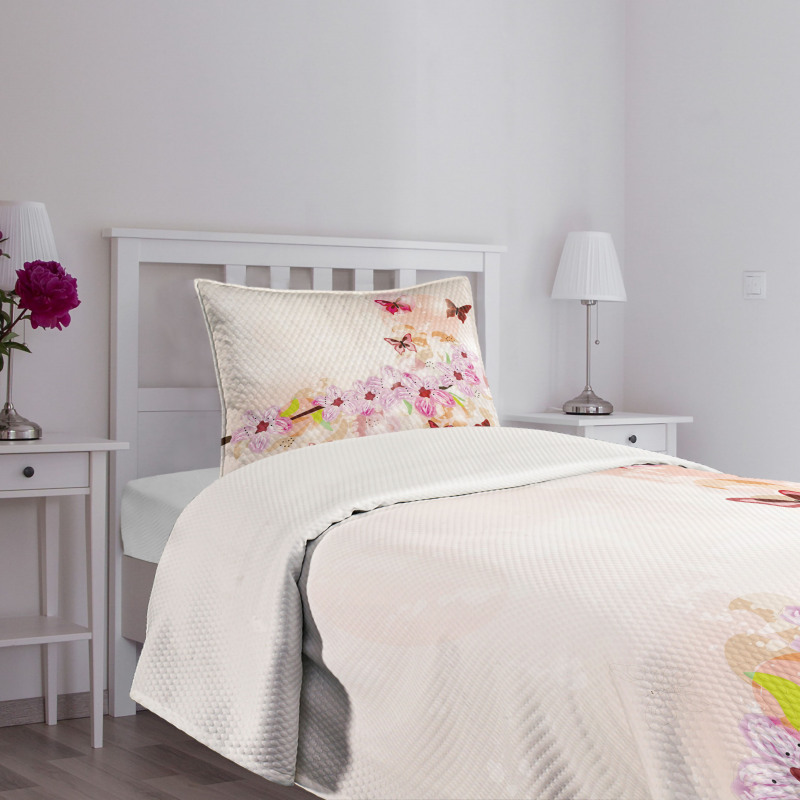 Floral Art Butterflies Bedspread Set