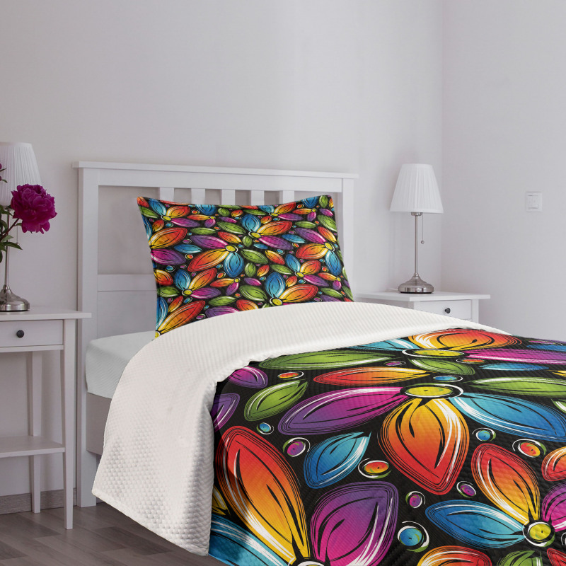 Colorful Flowers Vintage Bedspread Set