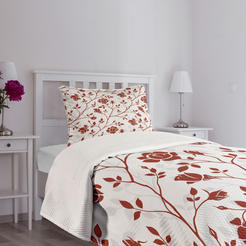 Monochrome Rose Leaves Bedspread Set