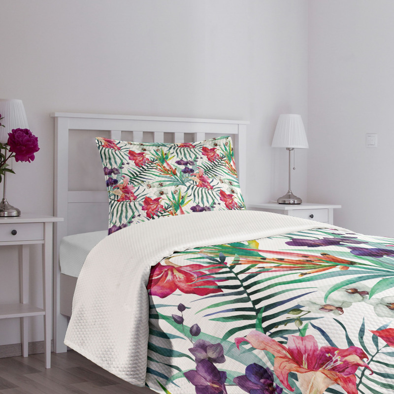 Watercolor Art Tropical Bedspread Set