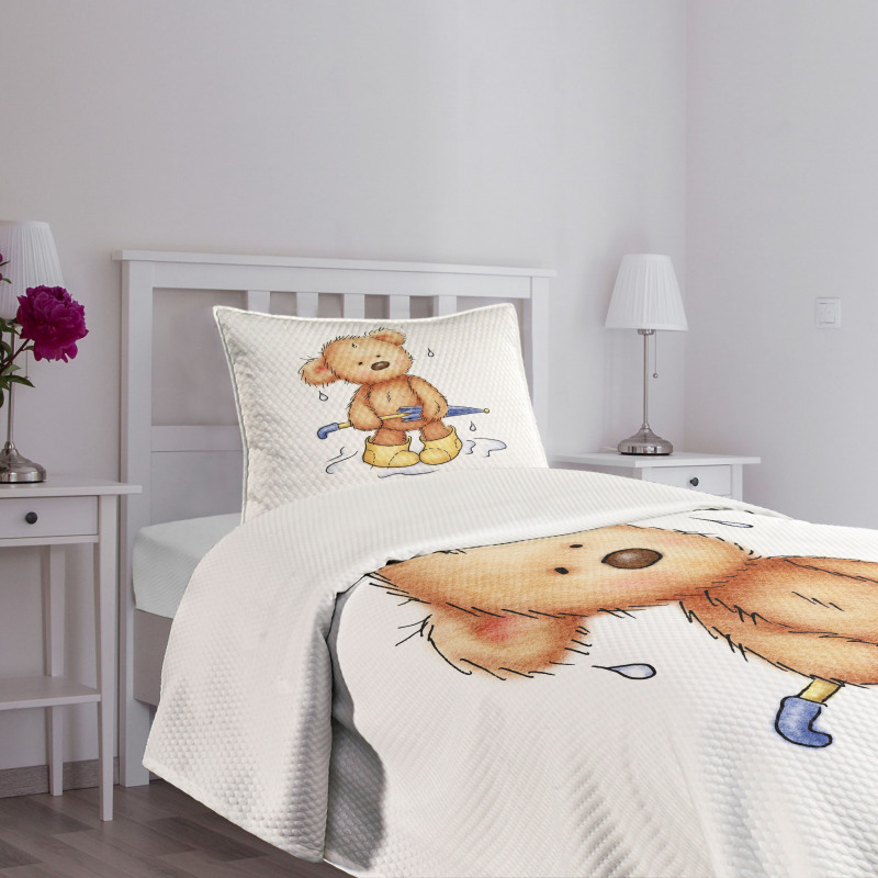 Teddy Bear Rain Umbrella Bedspread Set