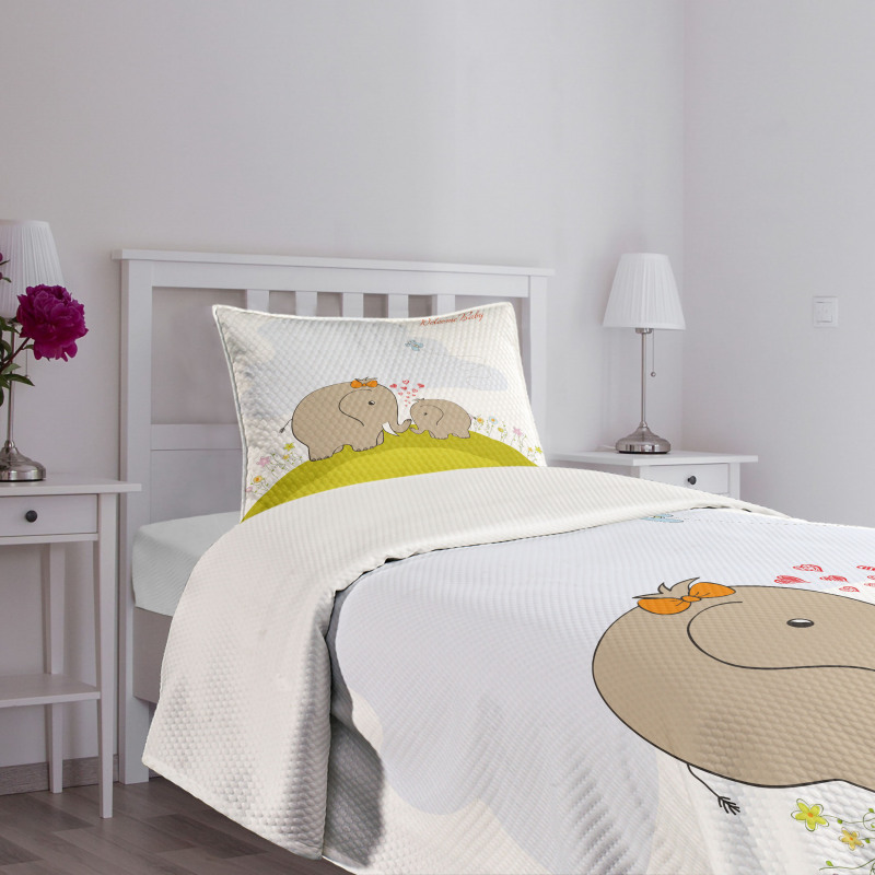 Mother Baby Elephant Bedspread Set