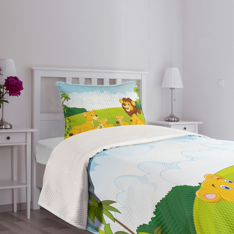 Lion Family in Forest Bedspread Set