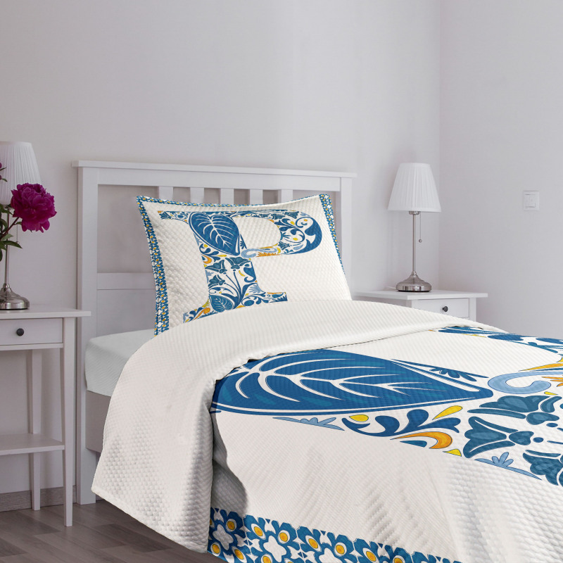 P and Forest Leaves Bedspread Set