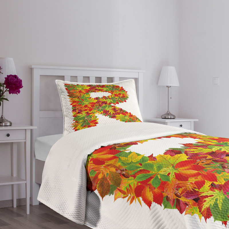 Floral R Maple Leaves Bedspread Set