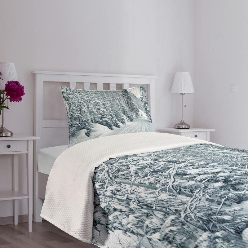 Ski Theme Snowy Road Bedspread Set