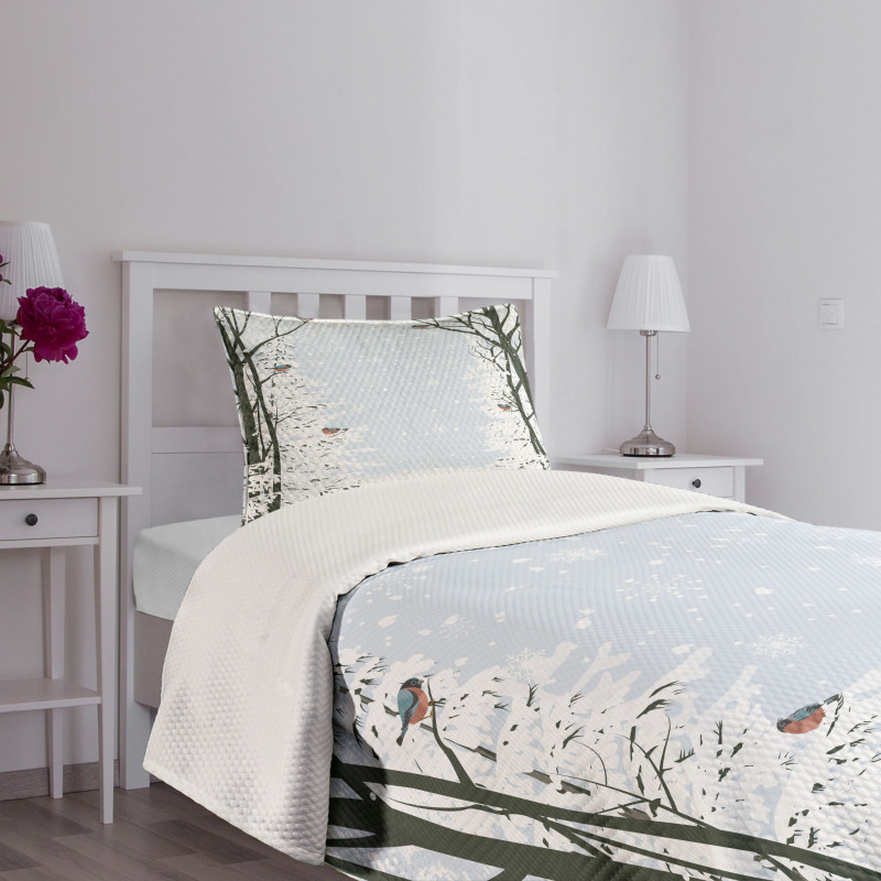 Trees Bullfinch Birds Bedspread Set