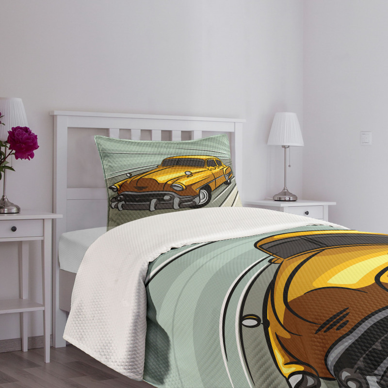 Yellow Vehicle Speeding Bedspread Set