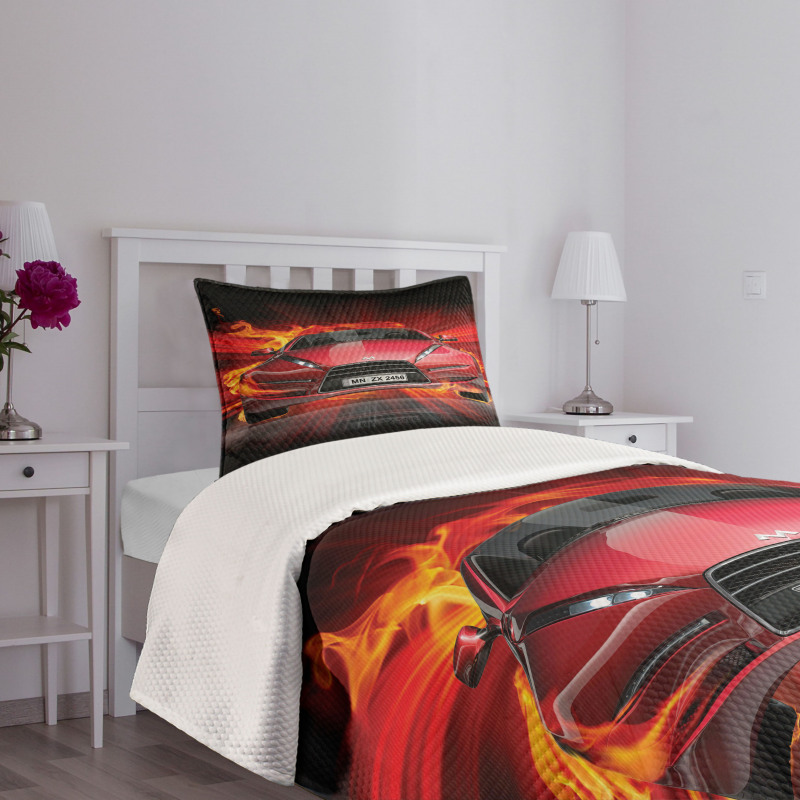 Fire Car Speeding Flames Bedspread Set