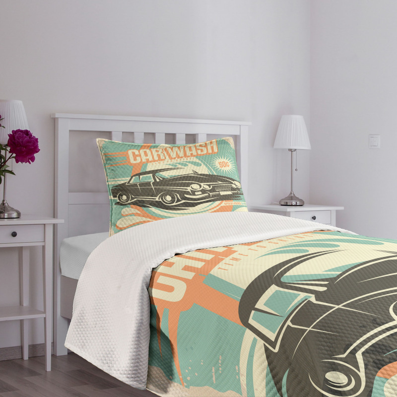 Retro Car Wash Poster Bedspread Set