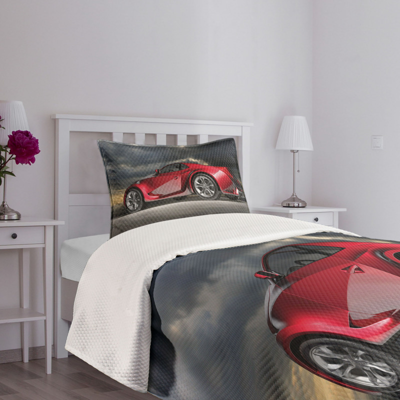 Modern Red Sports Vehicle Bedspread Set