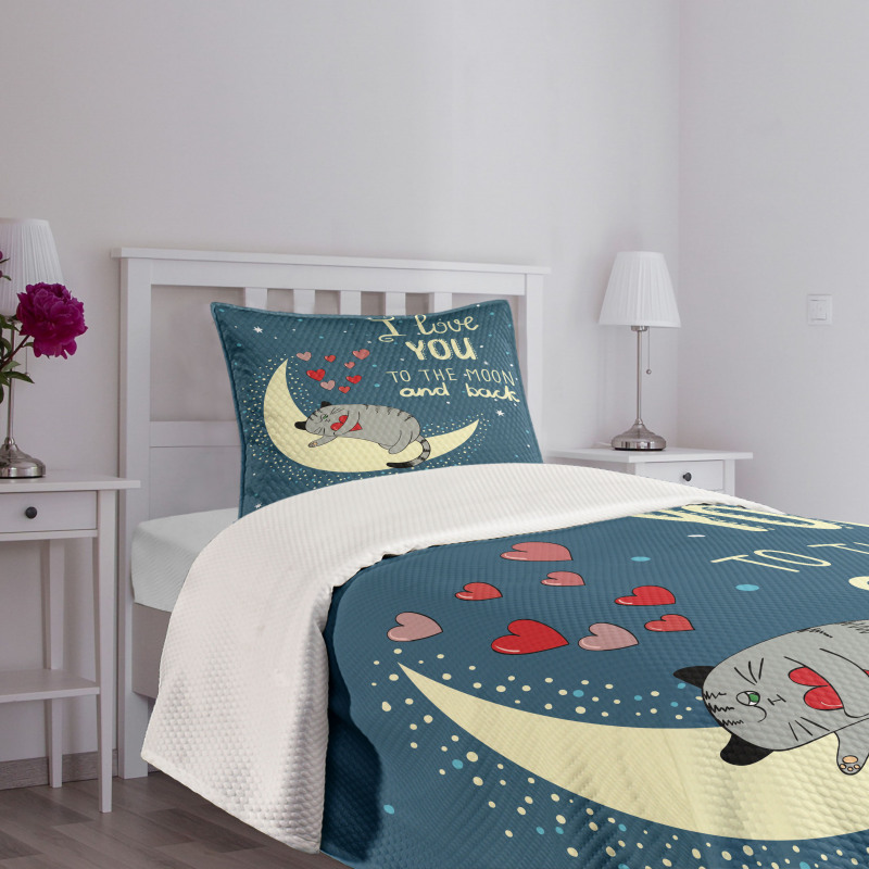 Sleepy Cat Hearts Bedspread Set