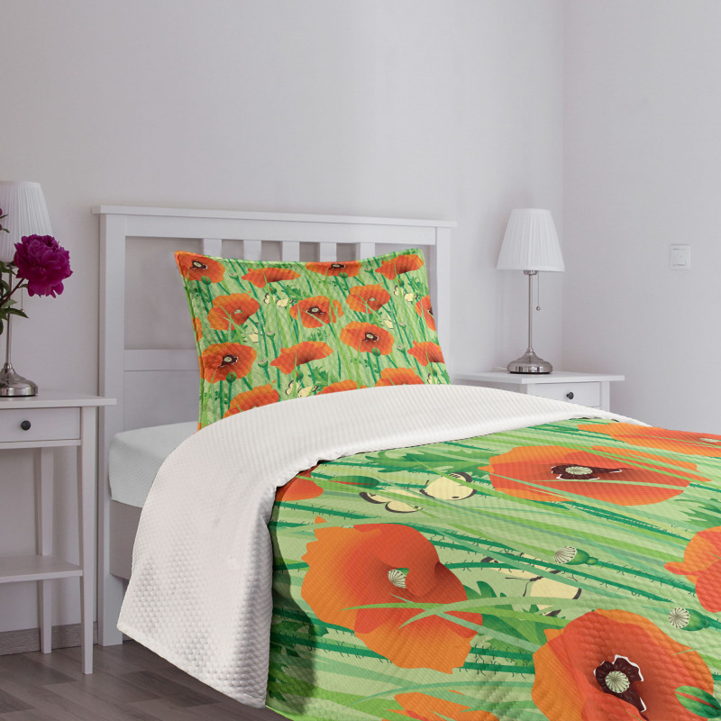 Poppy Flowers Field Bedspread Set