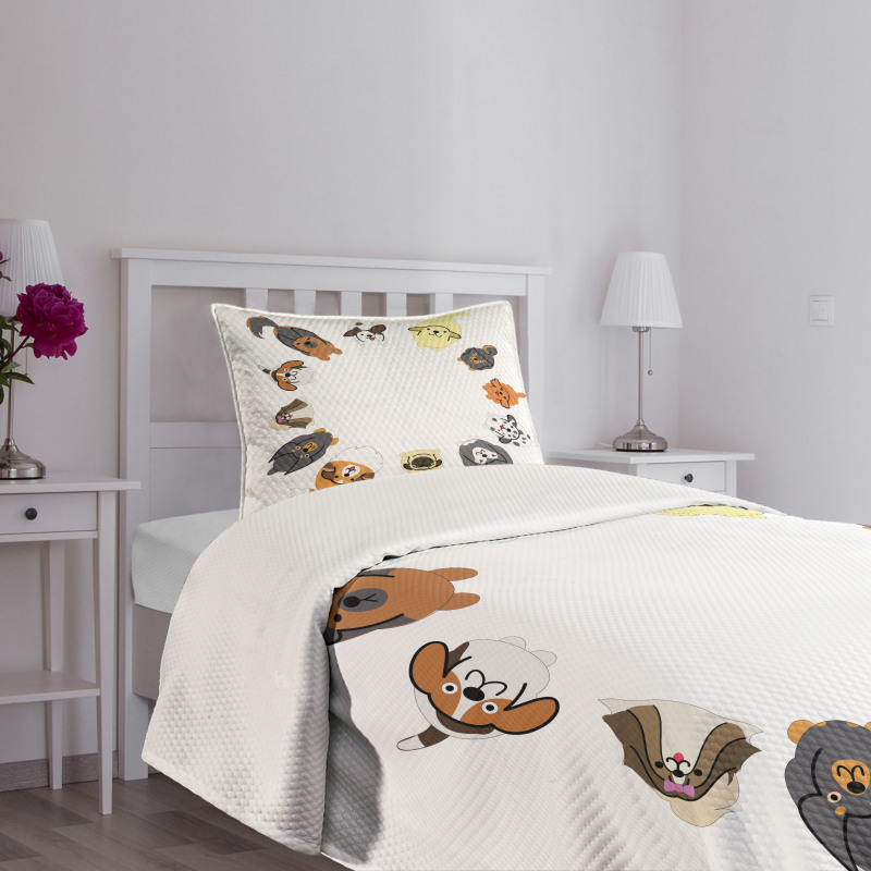 Various Cartoon Dog Design Bedspread Set