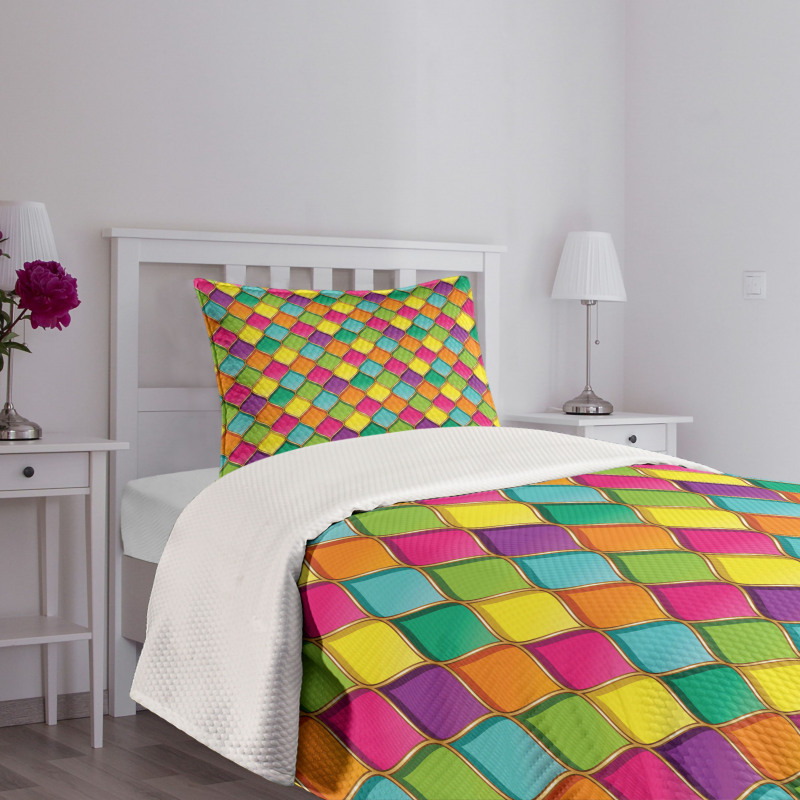 Vivid Colored Curves Bedspread Set