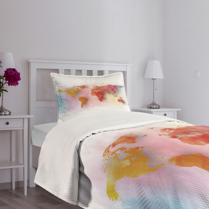 Watercolor World Map Bedspread Set