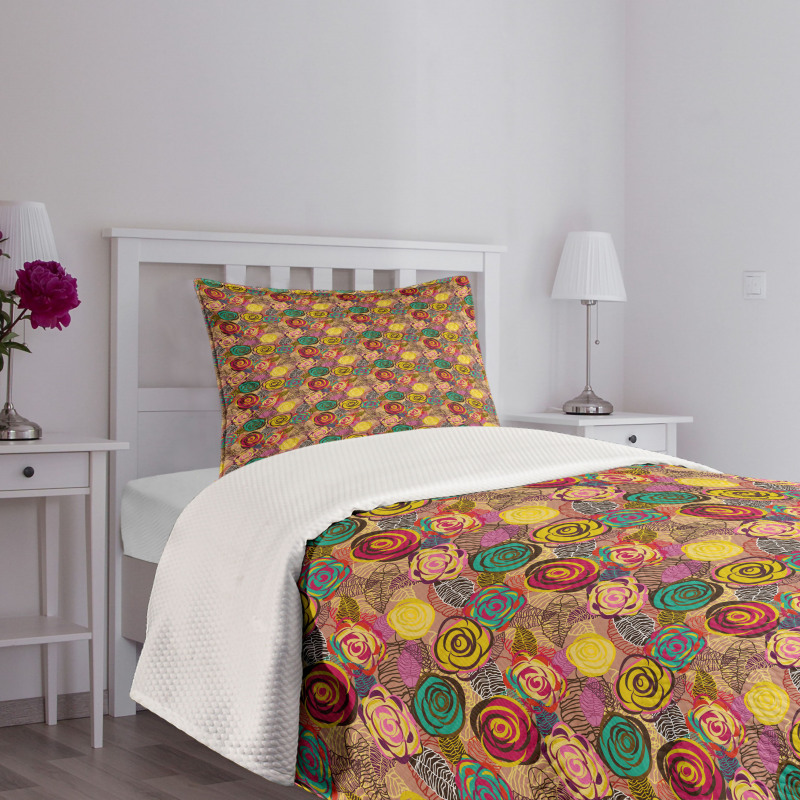 Colorful Rose Blossoms Bedspread Set
