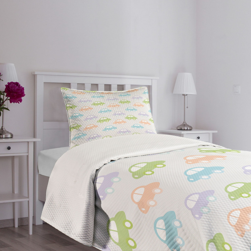 Pastel Cars Pattern Bedspread Set