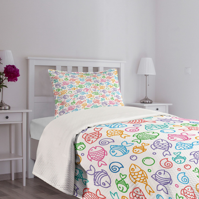 Doodle Fish Happy Aquarium Bedspread Set