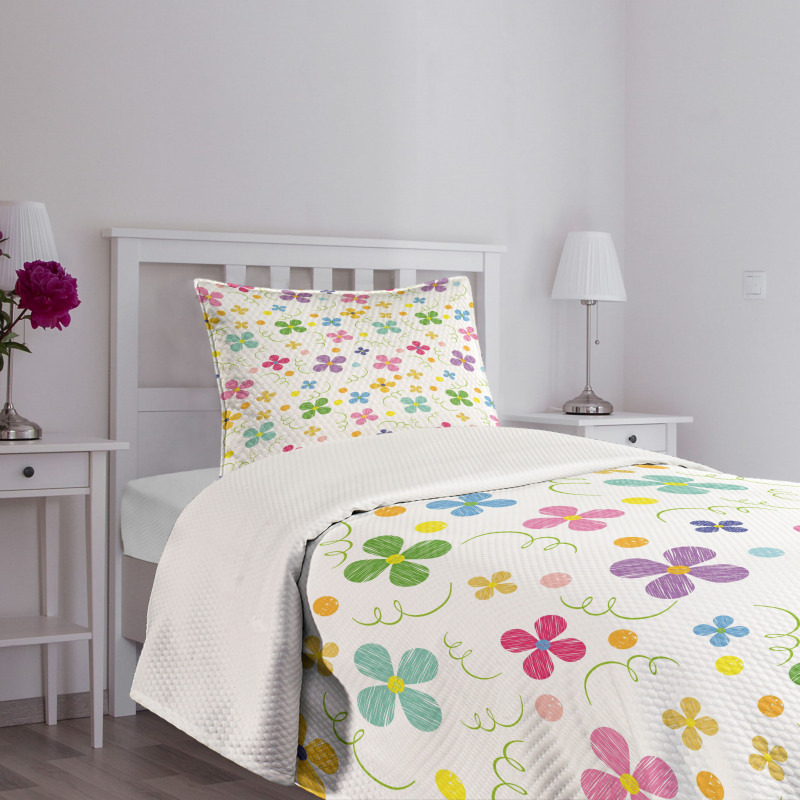 Spring Daisies Dots Sketch Bedspread Set