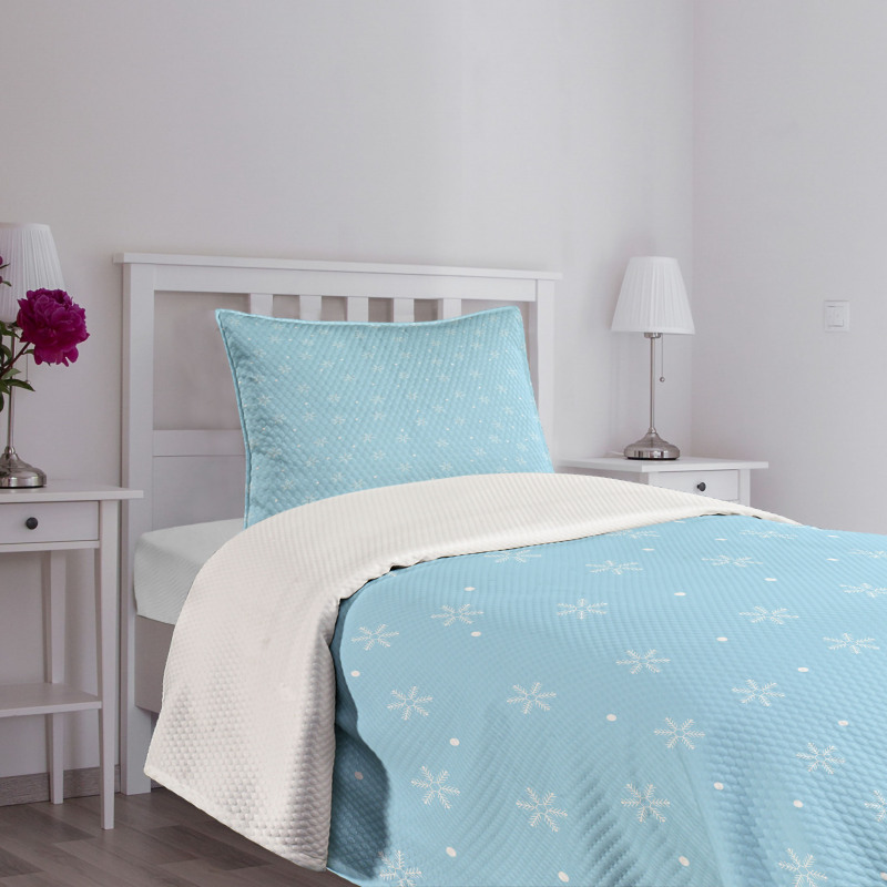 Soft Snowfall on Blue Bedspread Set