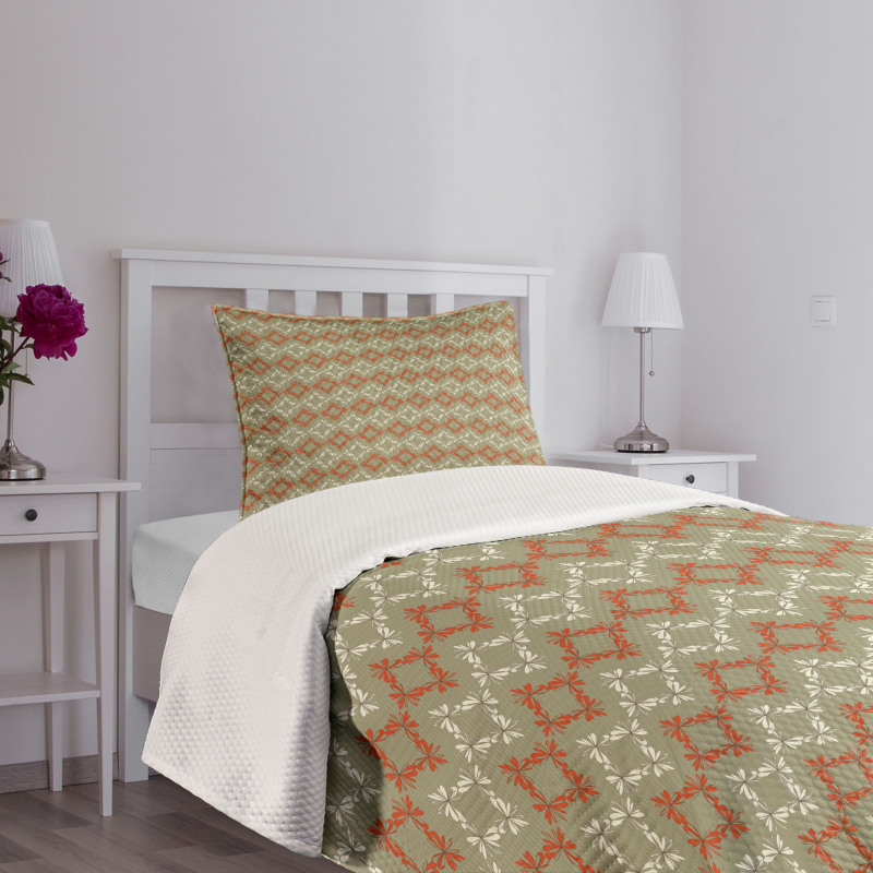 Rectangles Flowers Bedspread Set