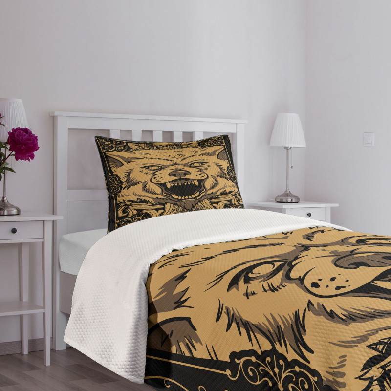 Card Style Angry Animal Bedspread Set