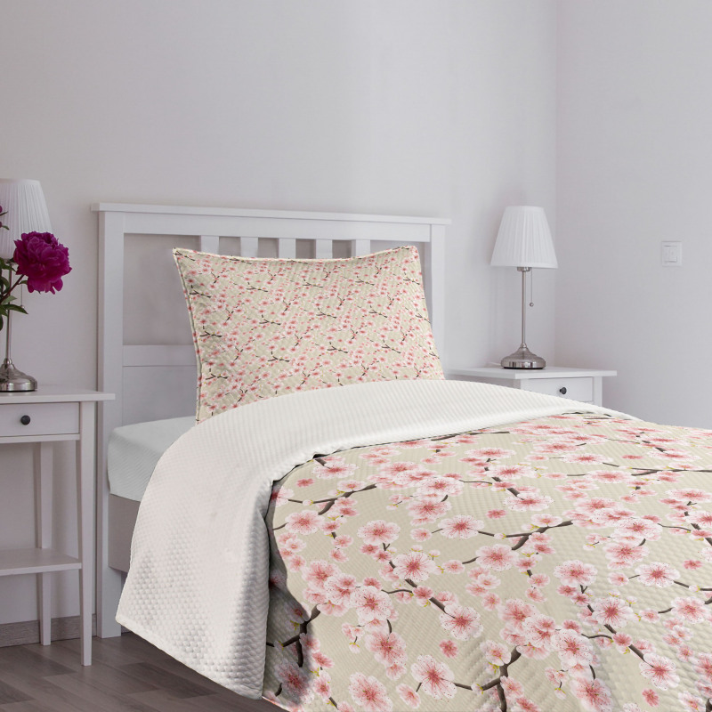 Flowering Cherry Blooms Bedspread Set